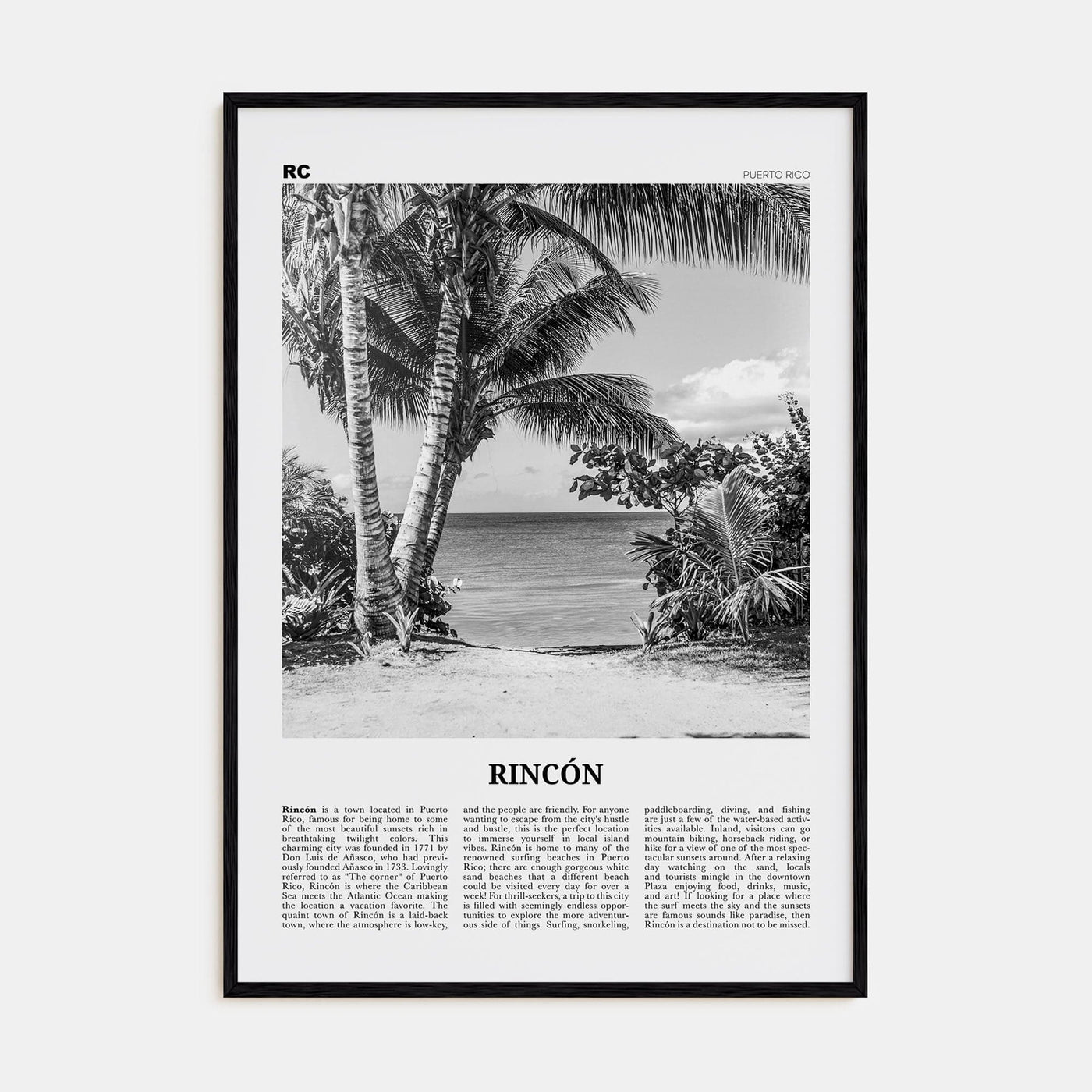 Rincón Poster Black Wood / 8x12 in Nbourhood Travel B&W Poster