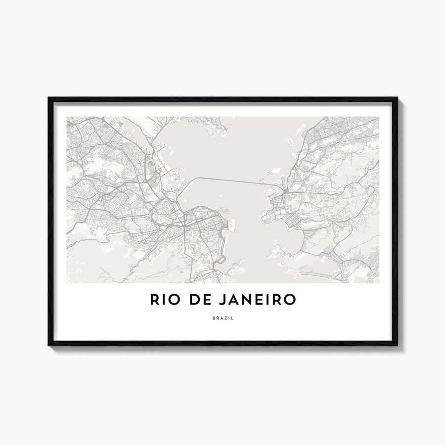 Rio de Janeiro black & white map poster of Brazil – horizontal wall art, unframed print shown in interior mockup