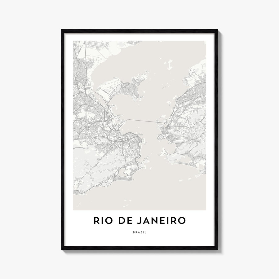 Rio de Janeiro black & white map poster of Brazil – vertical wall art, unframed print shown in interior mockup