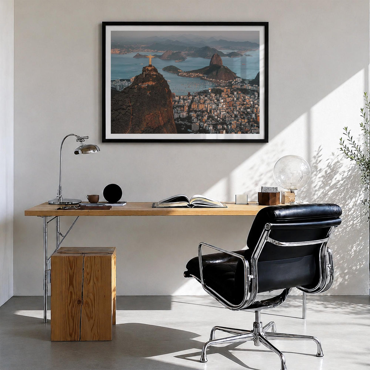 Rio de Janeiro colorful photo poster of Brazil – horizontal wall art in black wood frame with white border, hanging on wall