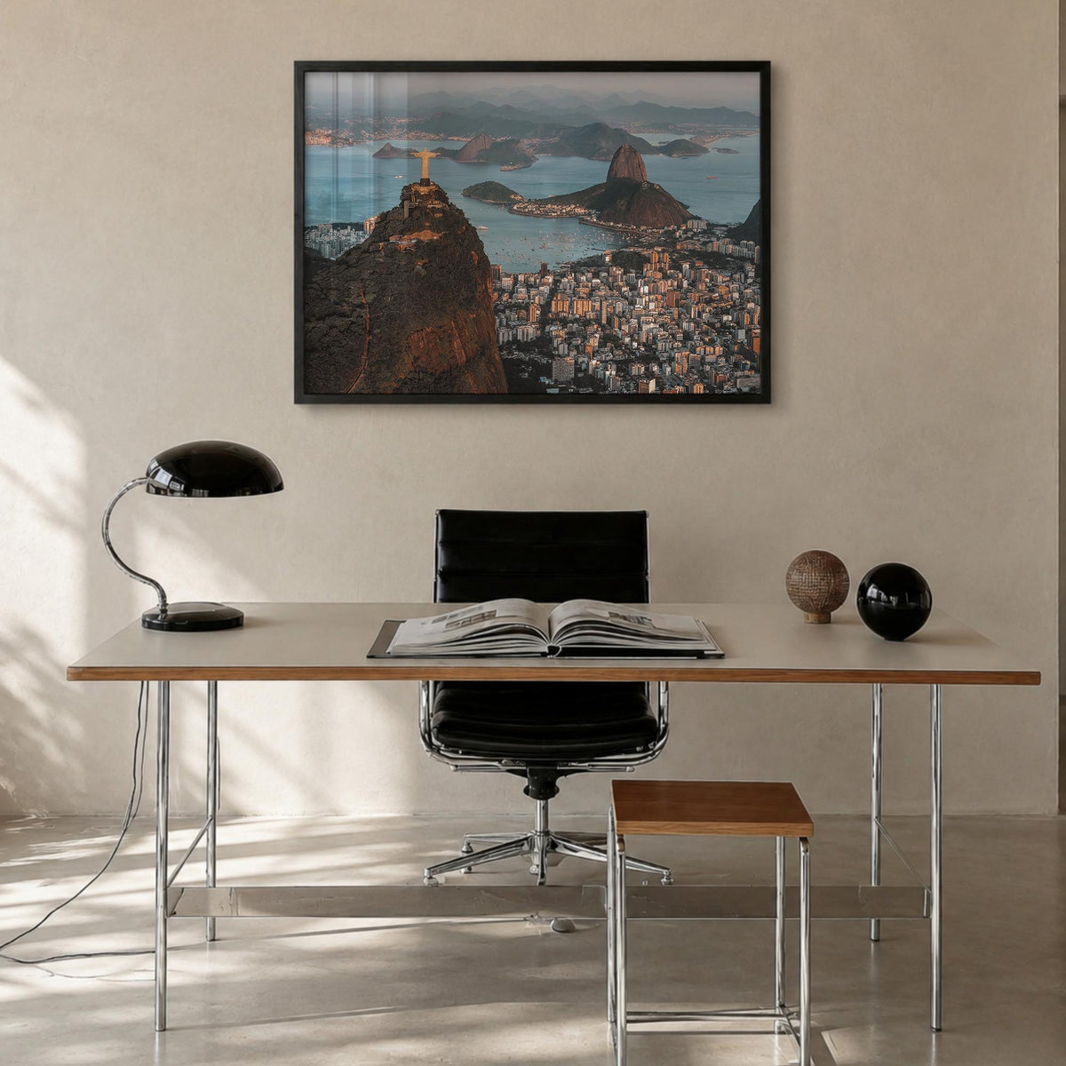 Rio de Janeiro colorful photo poster of Brazil – horizontal wall art in black wood frame, hanging on wall