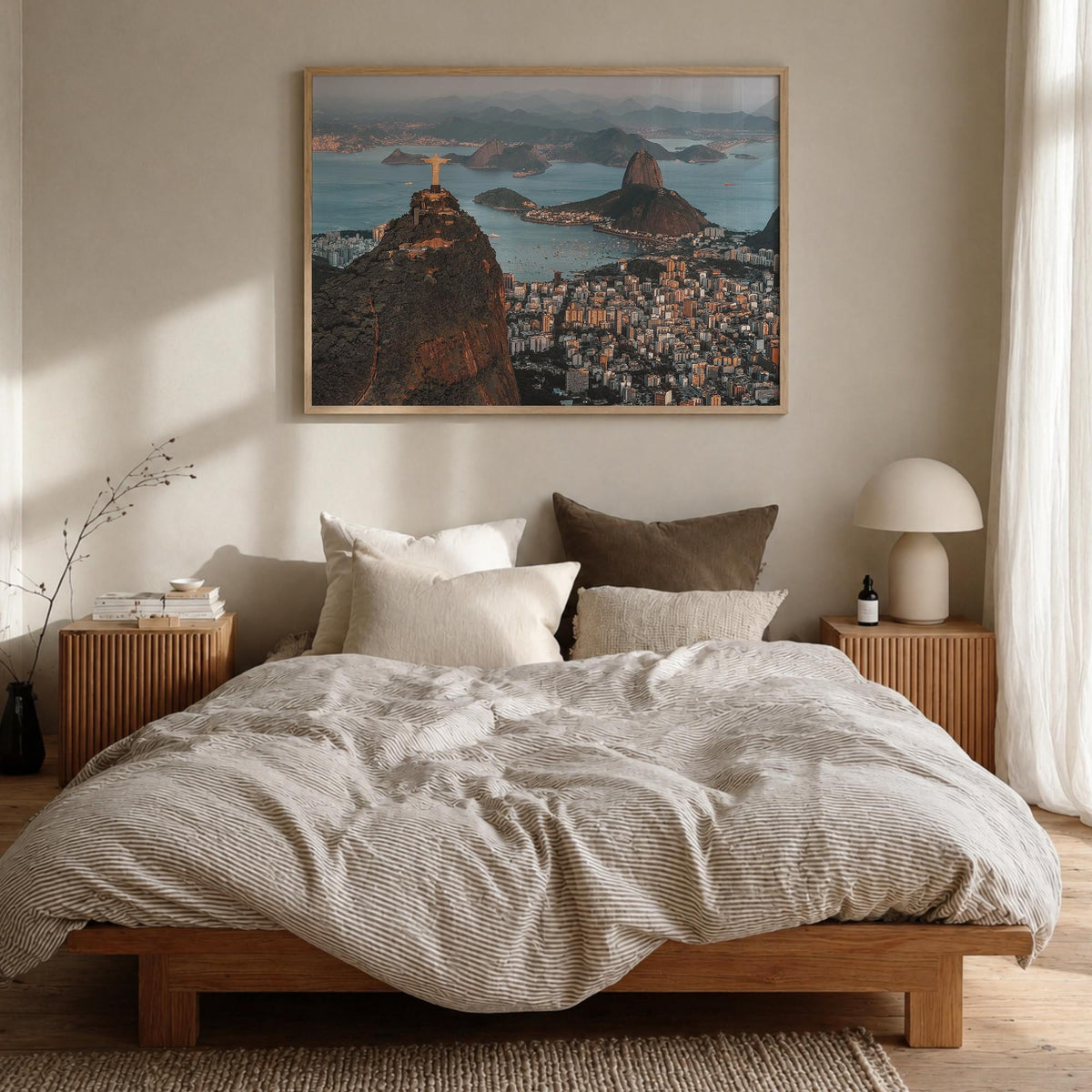 Rio de Janeiro colorful photo poster of Brazil – horizontal wall art in natural wood frame, hanging on wall