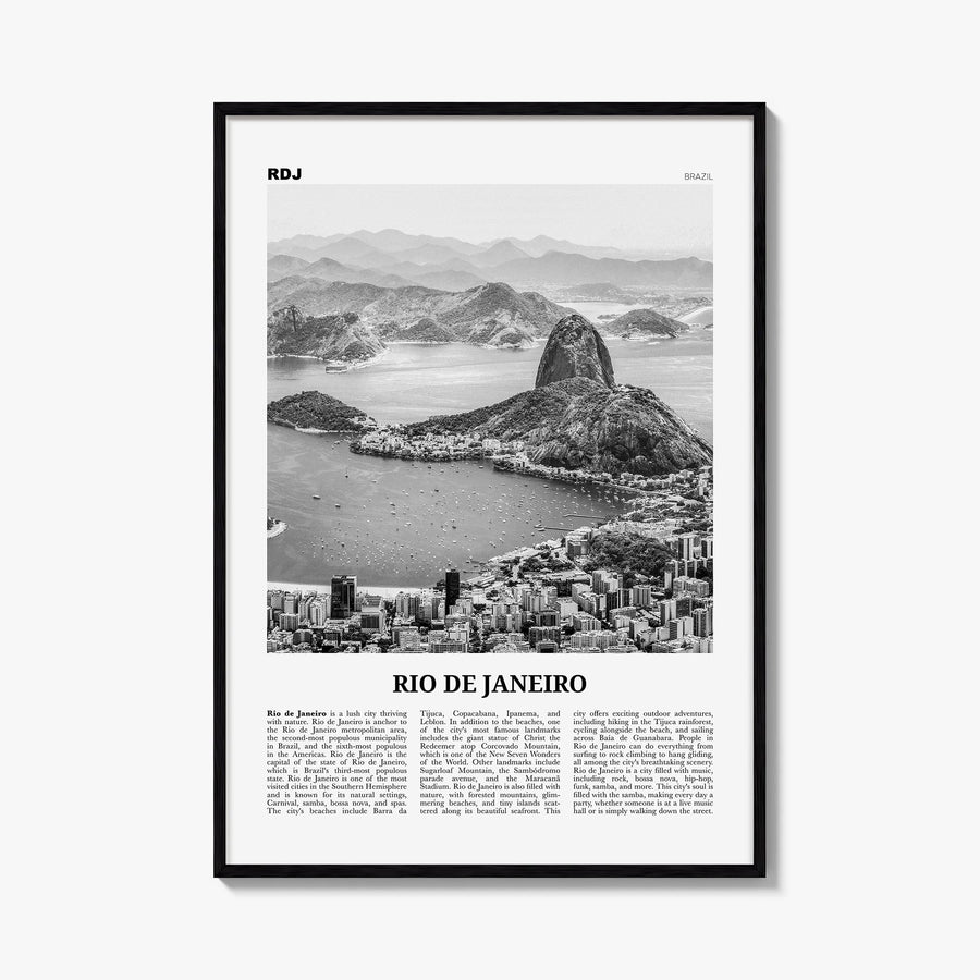 Rio de Janeiro no. 1 black & white newspaper poster of Brazil – vertical wall art, unframed print shown in interior mockup