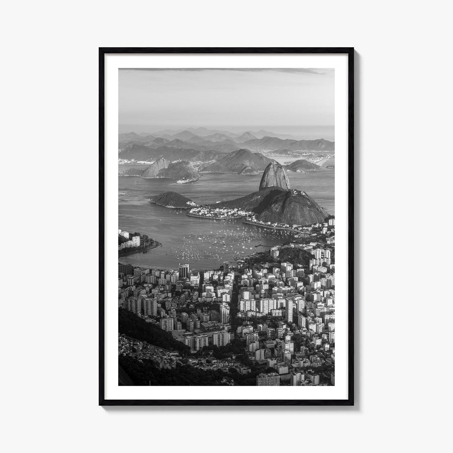 Rio de Janeiro no. 1 black & white photo poster of Brazil – vertical wall art, unframed print shown in interior mockup