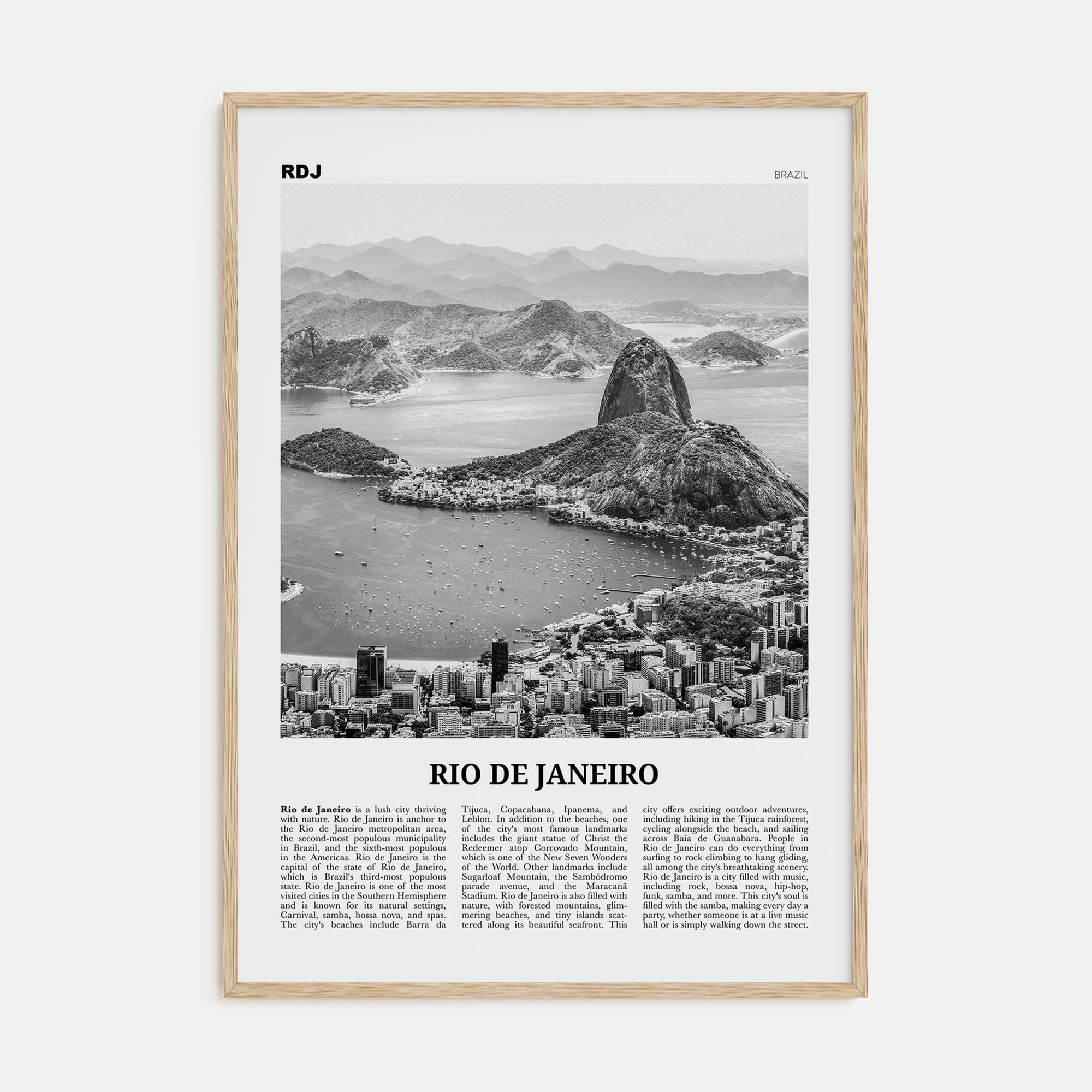 Rio de Janeiro No 1 Poster Natural Wood / 8x12 in Nbourhood Travel B&W Poster