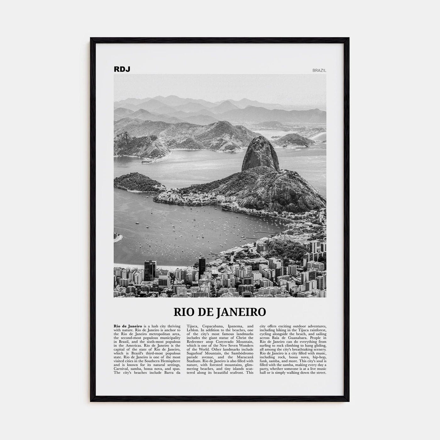 Rio de Janeiro No 1 Poster Black Wood / 8x12 in Nbourhood Travel B&W Poster