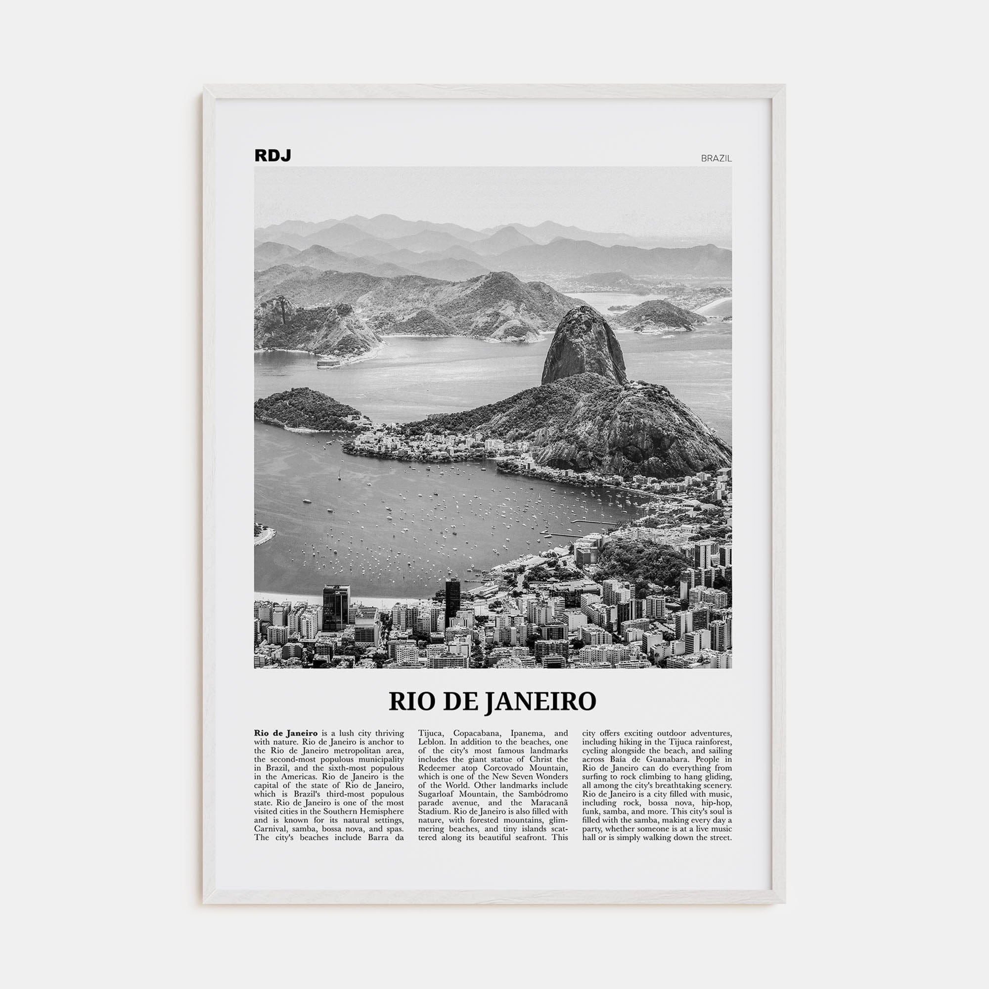 Rio de Janeiro No 1 Poster White Wood / 8x12 in Nbourhood Travel B&W Poster