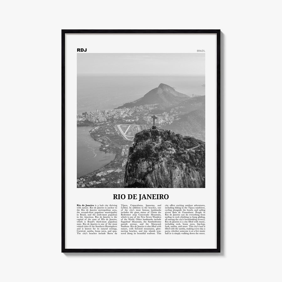 Rio de Janeiro no. 2 black & white newspaper poster of Brazil – vertical wall art, unframed print shown in interior mockup