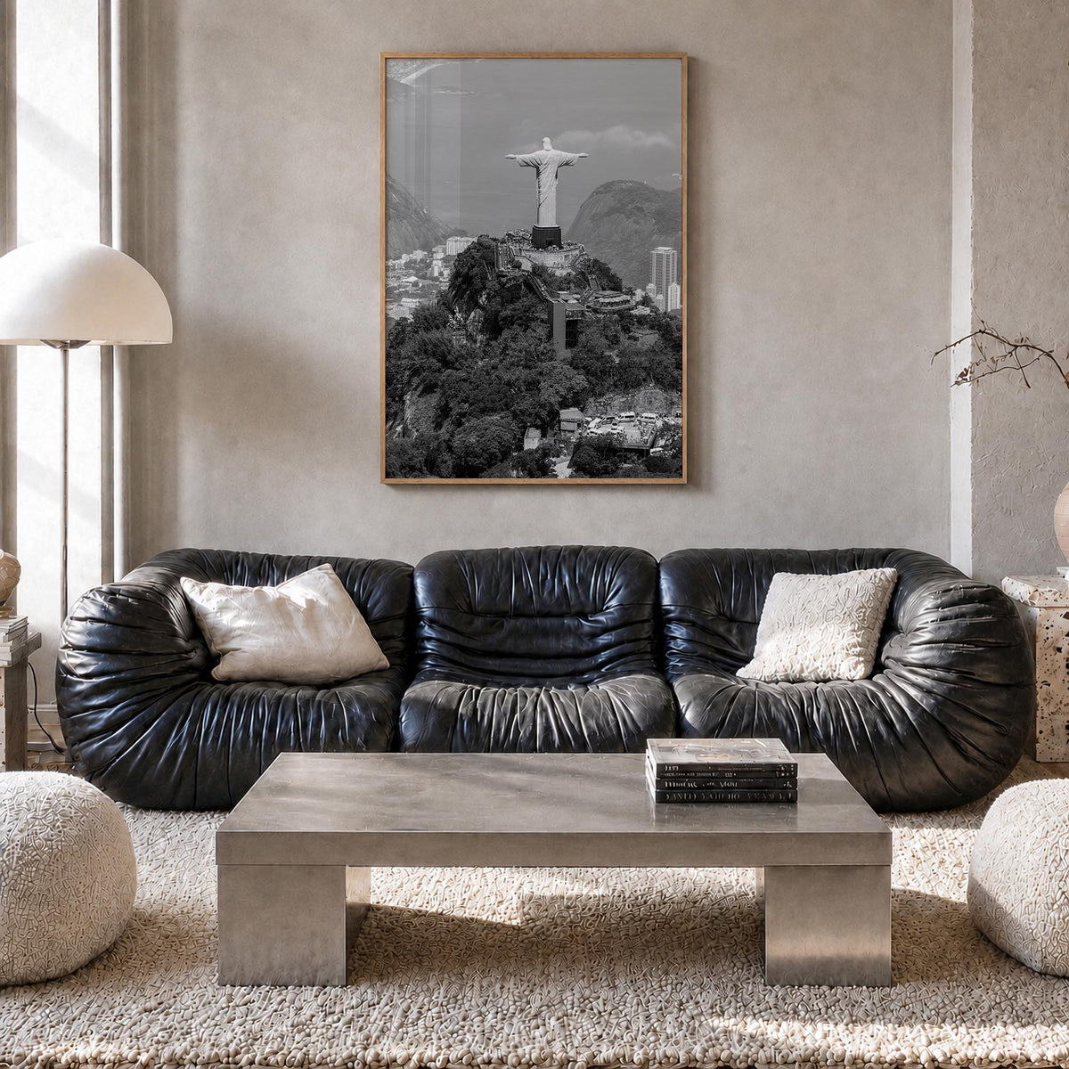 Rio de Janeiro no. 2 black & white photo poster of Brazil – vertical wall art in natural wood frame, hanging on wall