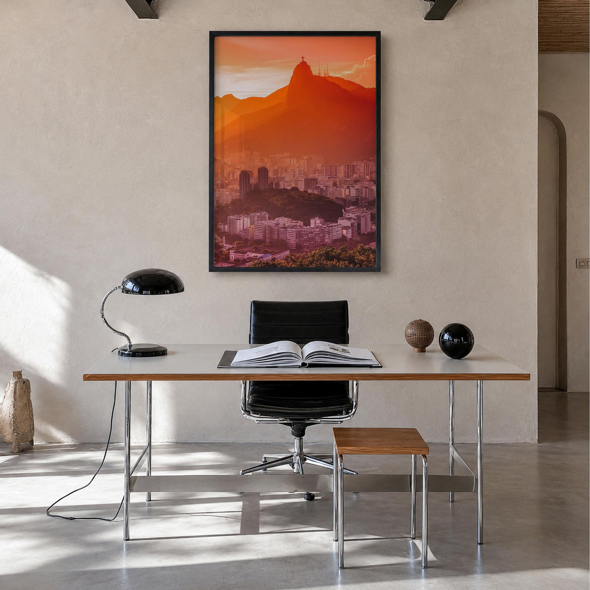 Rio de Janeiro no. 2 colorful photo poster of Brazil – vertical wall art in black wood frame, hanging on wall