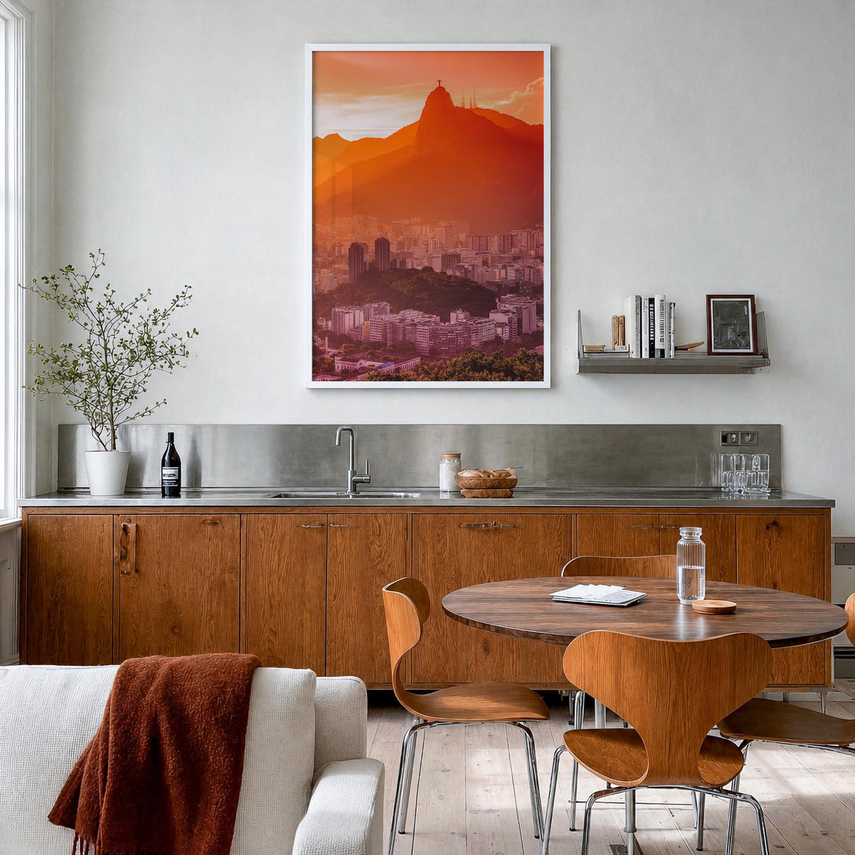 Rio de Janeiro no. 2 colorful photo poster of Brazil – vertical wall art in white wood frame, hanging on wall