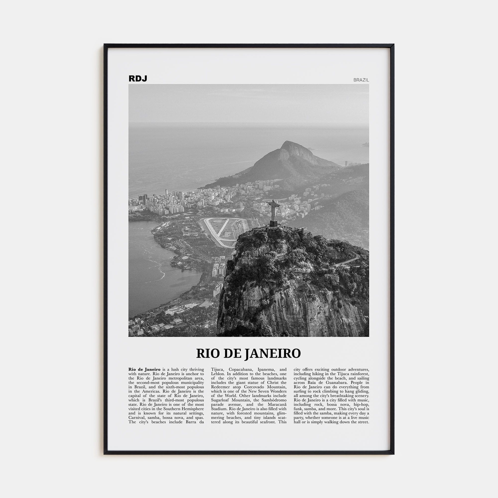 Rio de Janeiro No 2 Poster Black Metal / 8x12 in Nbourhood Travel B&W Poster