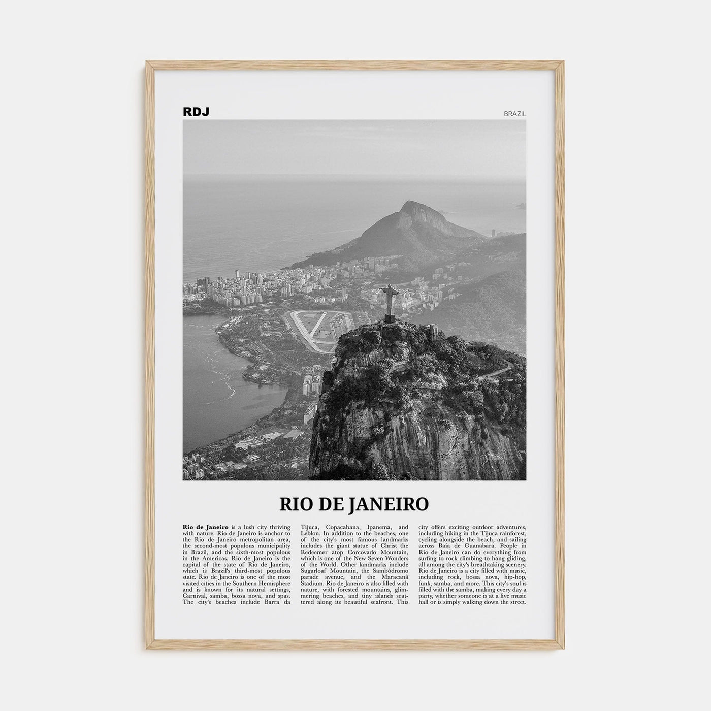 Rio de Janeiro No 2 Poster Natural Wood / 8x12 in Nbourhood Travel B&W Poster