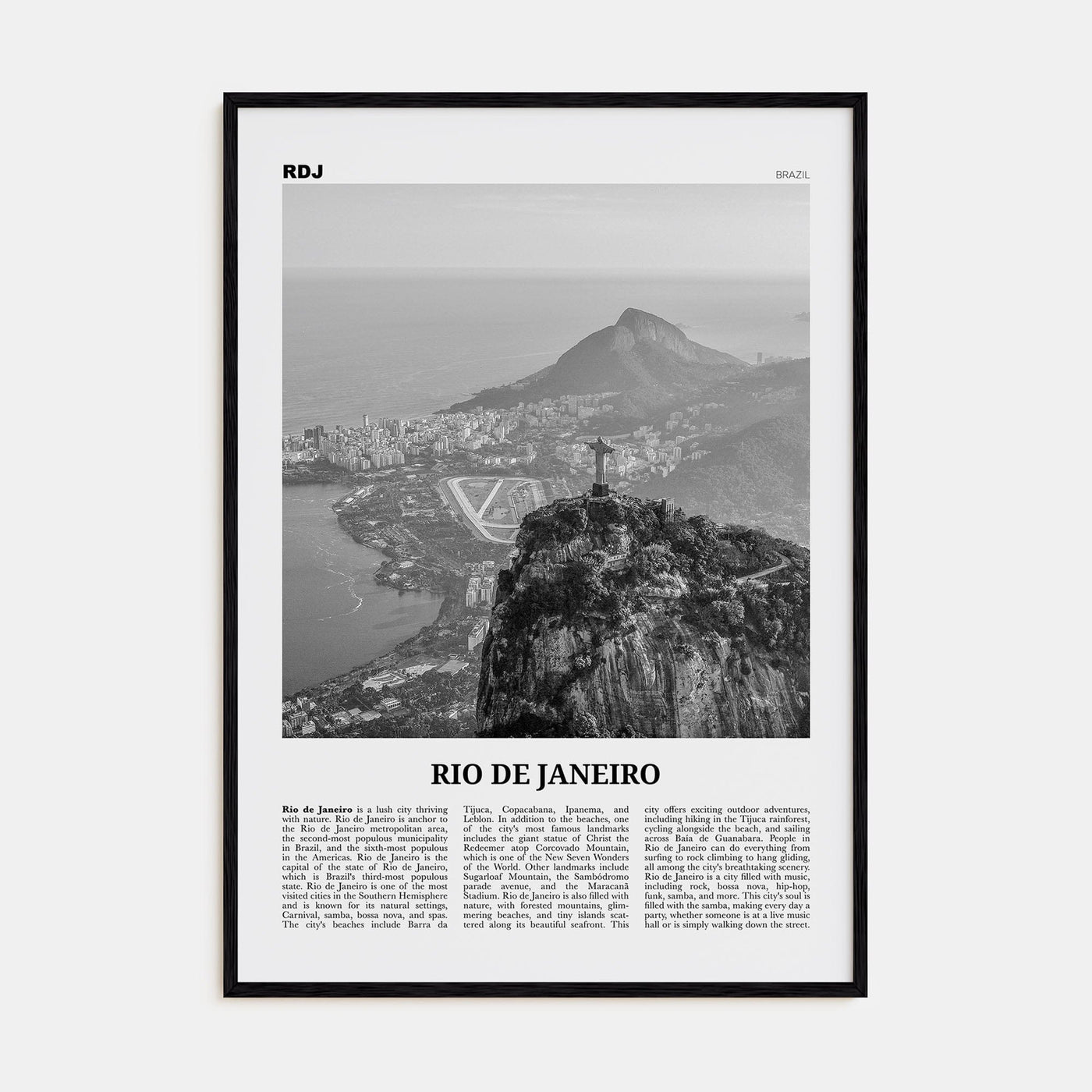 Rio de Janeiro No 2 Poster Black Wood / 8x12 in Nbourhood Travel B&W Poster