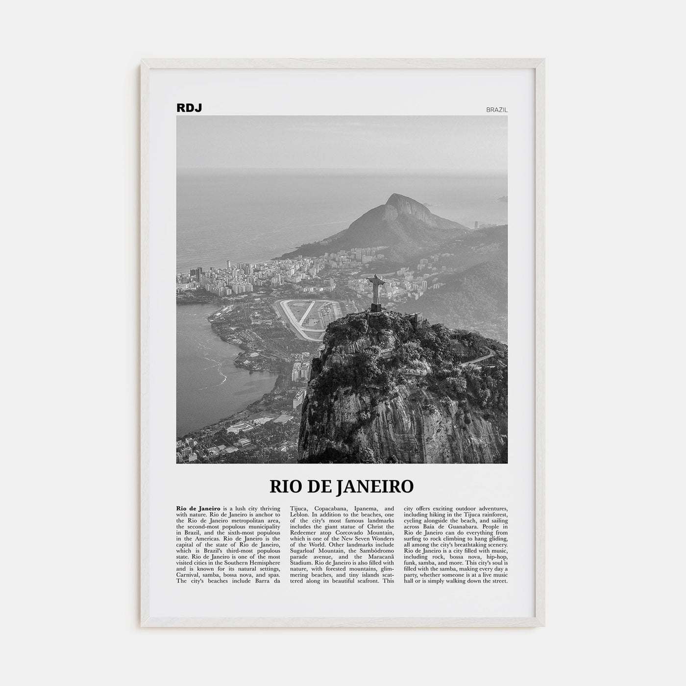 Rio de Janeiro No 2 Poster White Wood / 8x12 in Nbourhood Travel B&W Poster