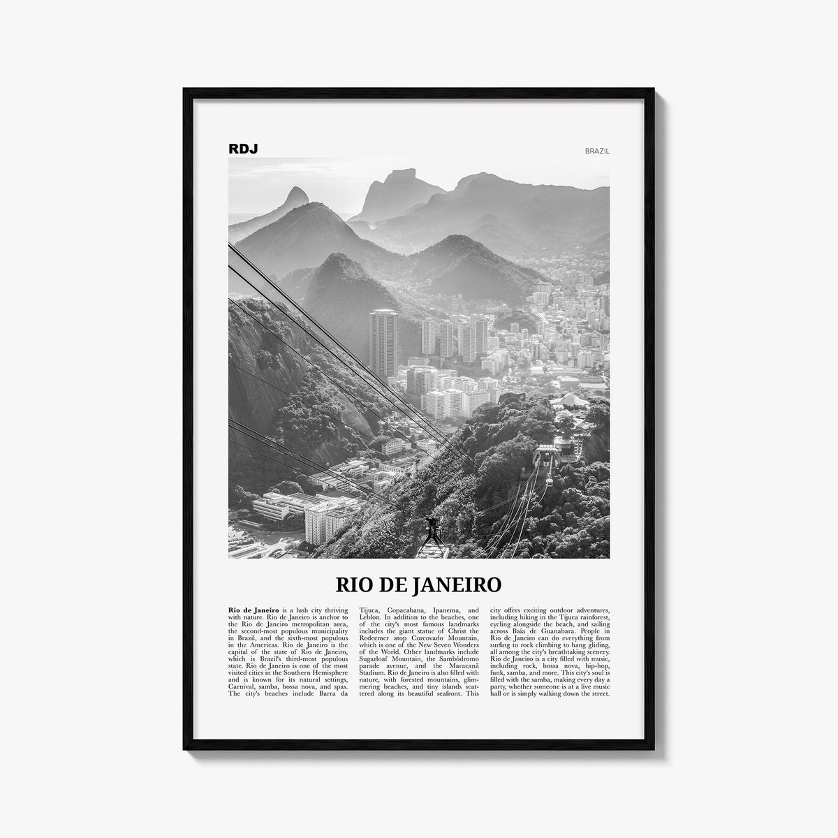 Rio de Janeiro no. 3 black & white newspaper poster of Brazil – vertical wall art, unframed print shown in interior mockup