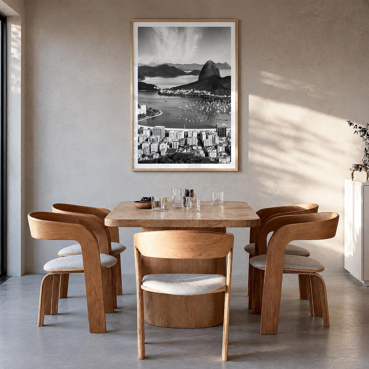 Rio de Janeiro no. 3 black & white photo poster of Brazil – vertical wall art in natural wood frame with white border, hangin