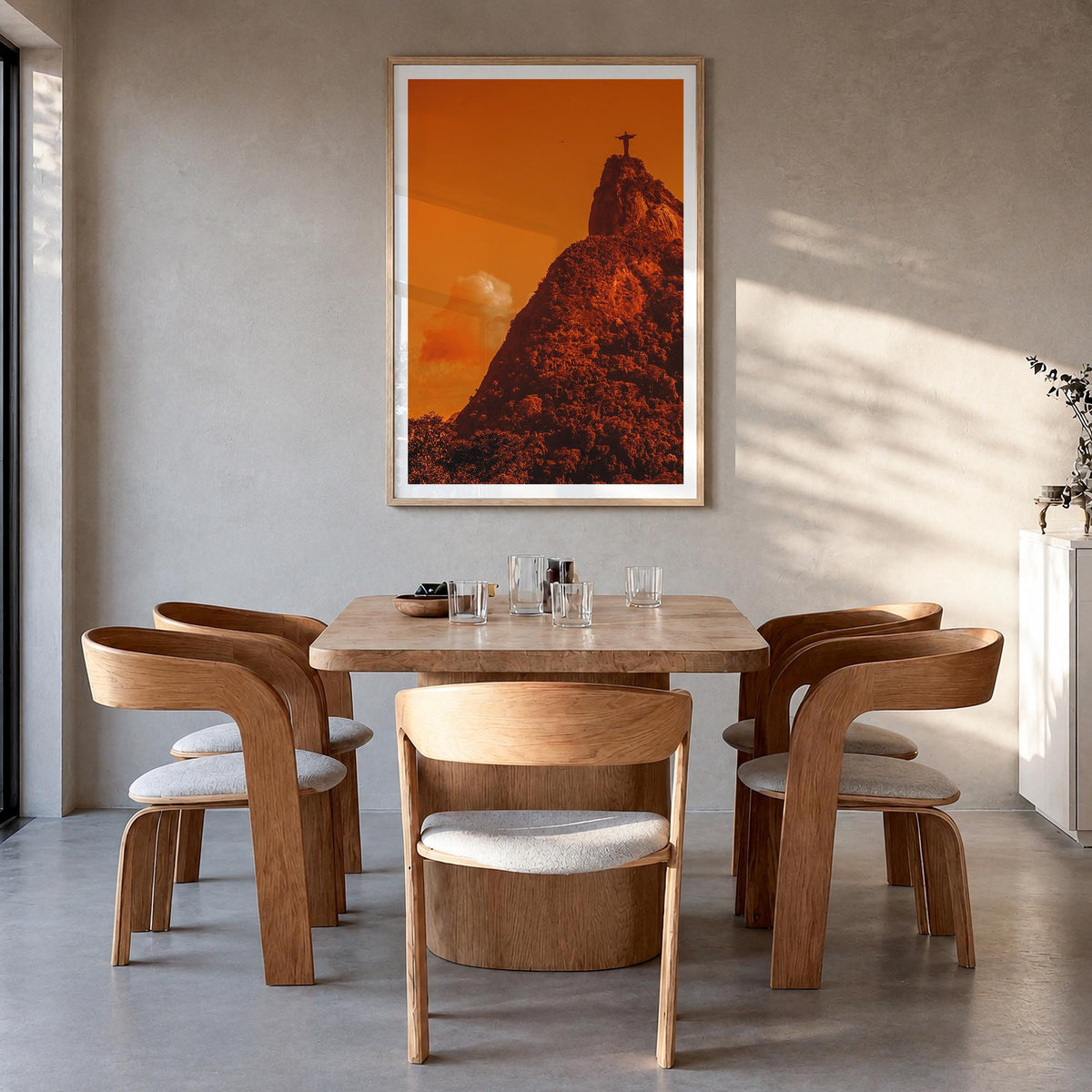 Rio de Janeiro no. 3 colorful photo poster of Brazil – vertical wall art in natural wood frame with white border, hanging on 