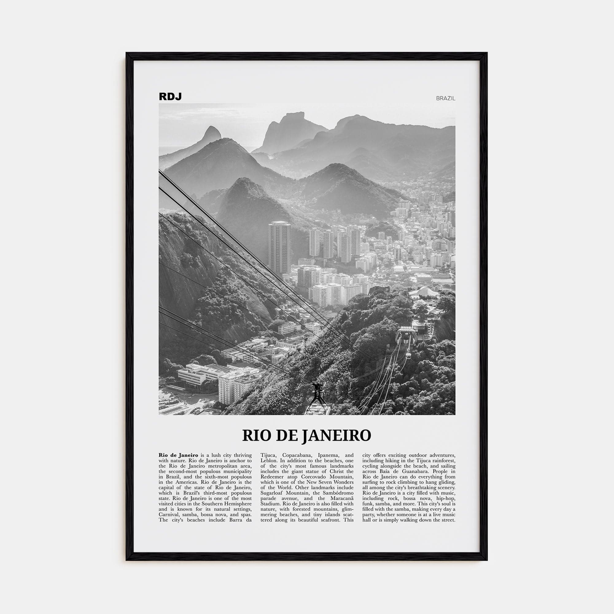 Rio de Janeiro No 3 Poster Black Wood / 8x12 in Nbourhood Travel B&W Poster