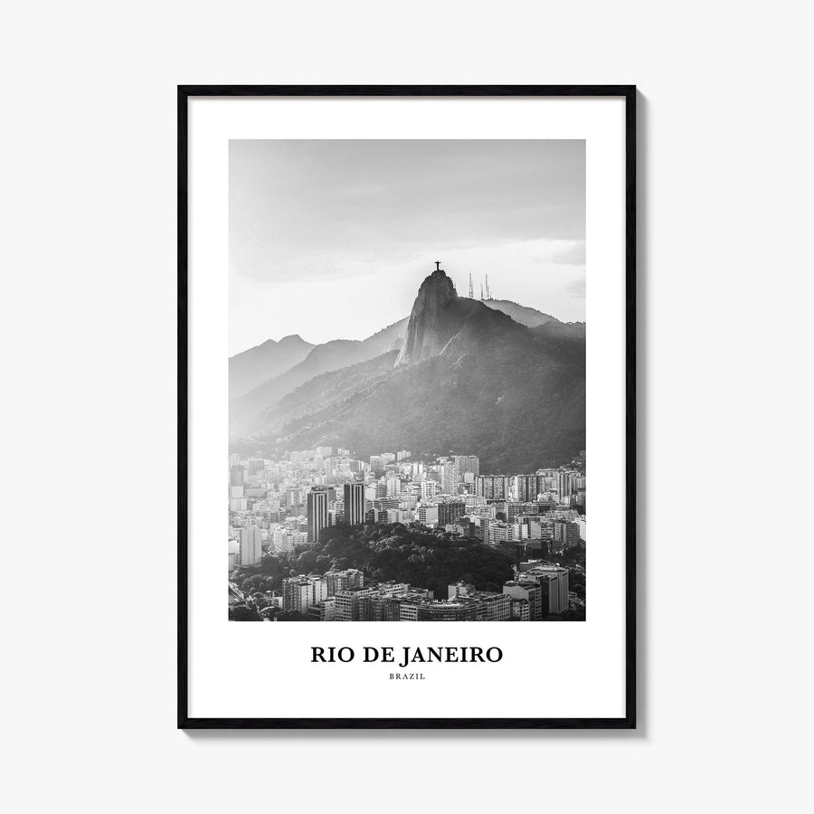 Rio de Janeiro no. 4 black & white classic poster of Brazil – vertical wall art, unframed print shown in interior mockup