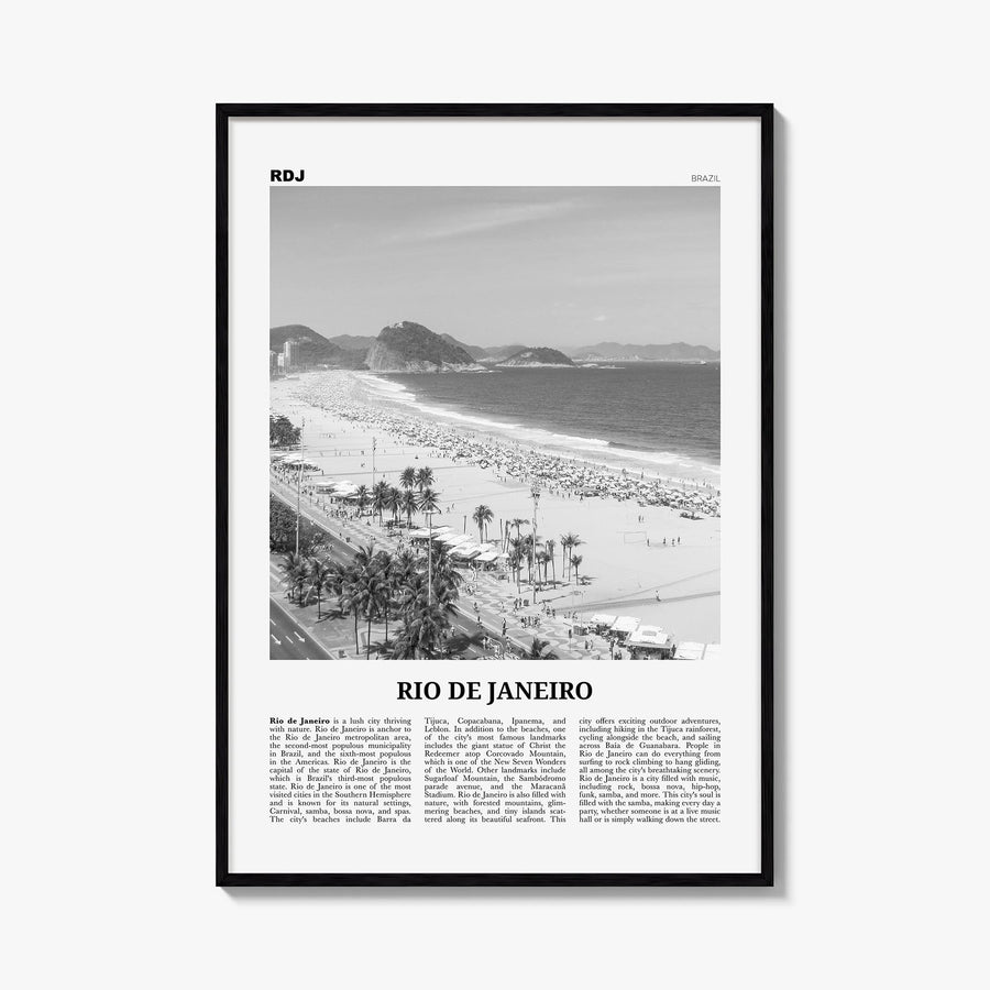 Rio de Janeiro no. 4 black & white newspaper poster of Brazil – vertical wall art, unframed print shown in interior mockup