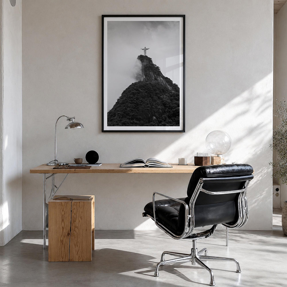 Rio de Janeiro no. 4 black & white photo poster of Brazil – vertical wall art in black wood frame with white border, hanging 