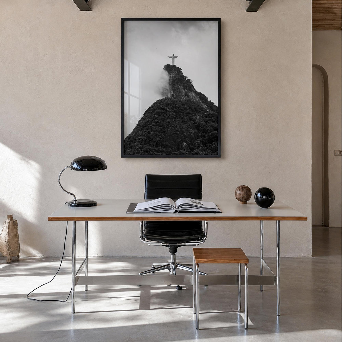 Rio de Janeiro no. 4 black & white photo poster of Brazil – vertical wall art in black wood frame, hanging on wall