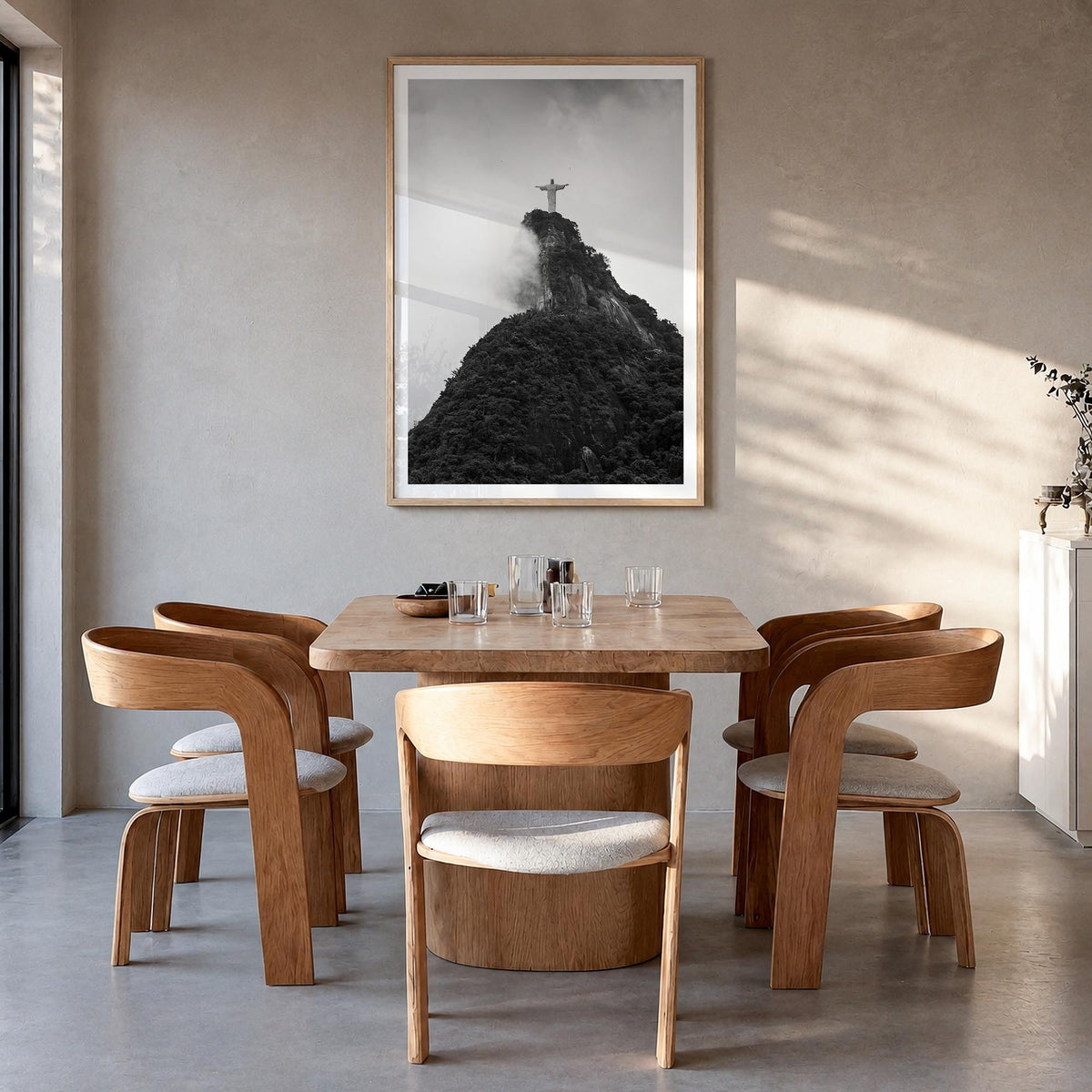 Rio de Janeiro no. 4 black & white photo poster of Brazil – vertical wall art in natural wood frame with white border, hangin