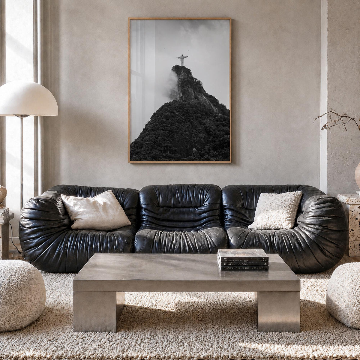 Rio de Janeiro no. 4 black & white photo poster of Brazil – vertical wall art in natural wood frame, hanging on wall