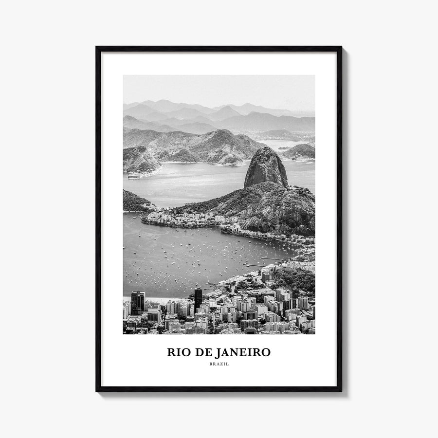 Rio de Janeiro no. 5 black & white classic poster of Brazil – vertical wall art, unframed print shown in interior mockup