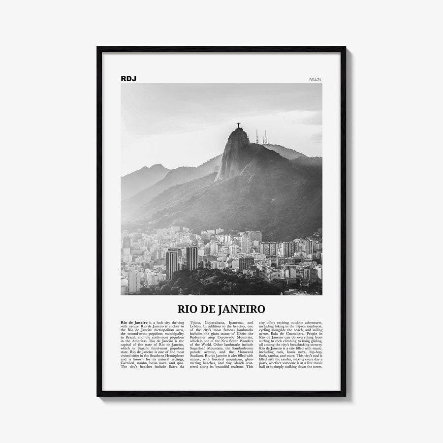 Rio de Janeiro no. 5 black & white newspaper poster of Brazil – vertical wall art, unframed print shown in interior mockup