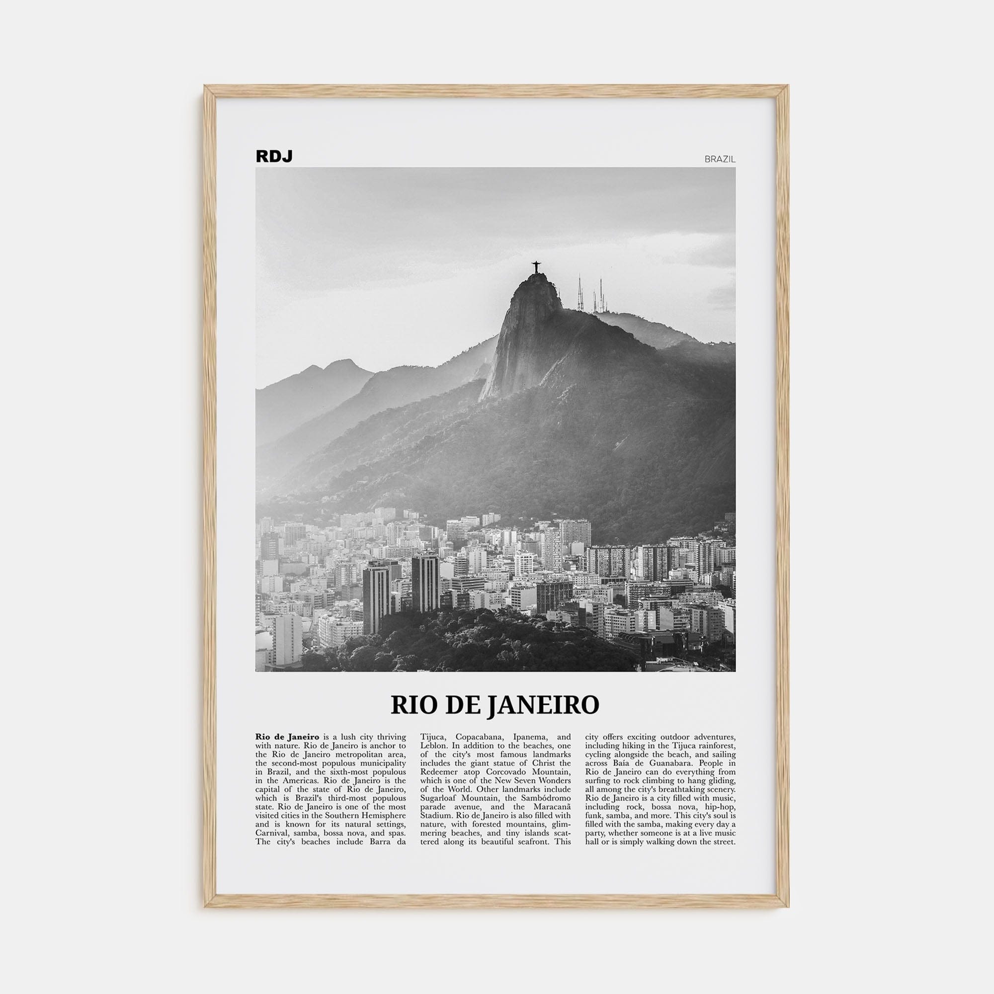 Rio de Janeiro No 5 Poster Natural Wood / 8x12 in Nbourhood Travel B&W Poster