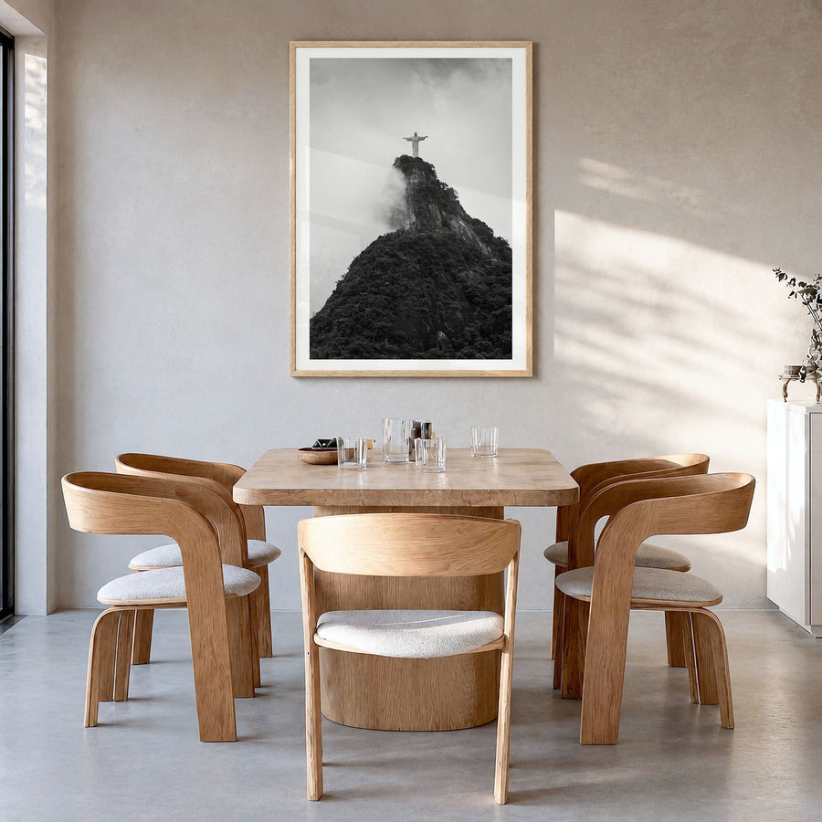 Rio de Janeiro Photo No 4 Poster in a natural wood frame, hanging in a dining room, white border