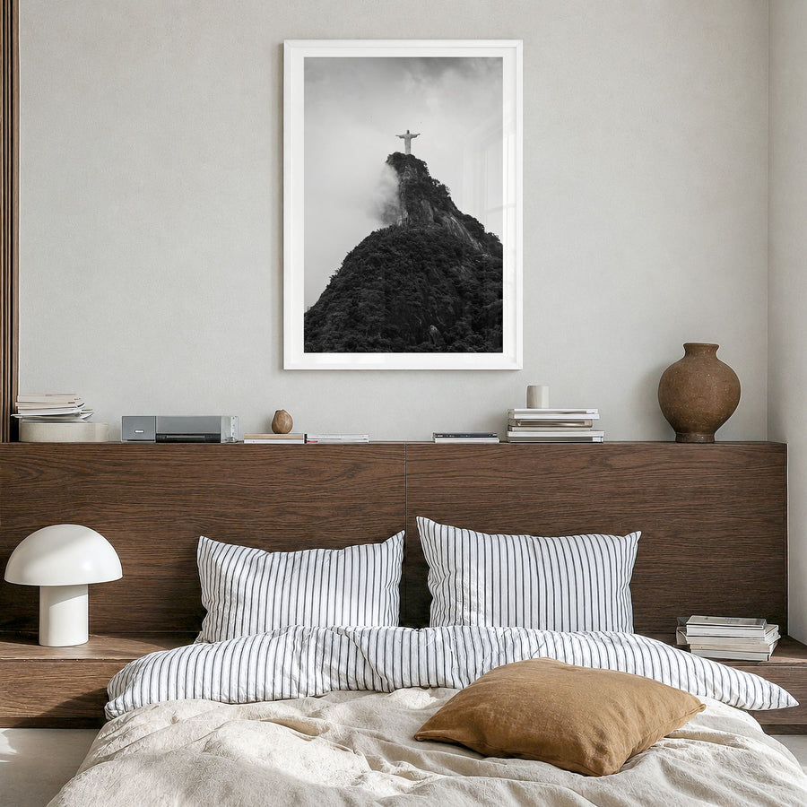 Rio de Janeiro Photo No 4 Poster in a white wood frame, hanging in a bedroom, white border