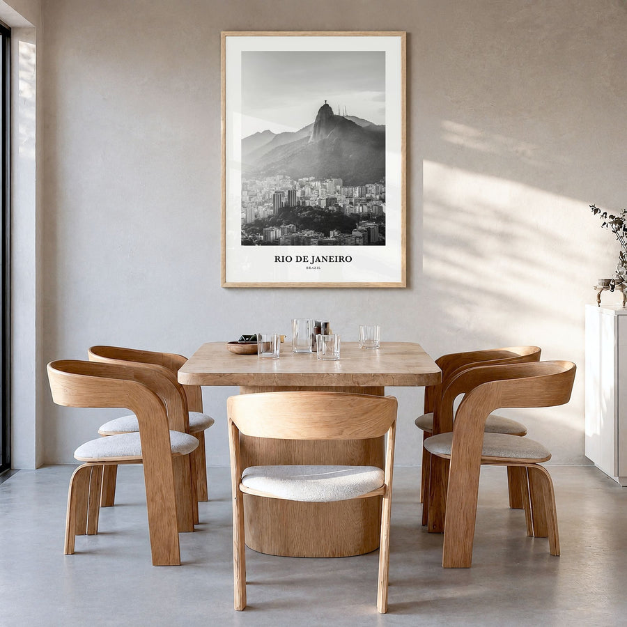 Rio de Janeiro Classic No 4 Poster in a natural wood frame, hanging in a dining room