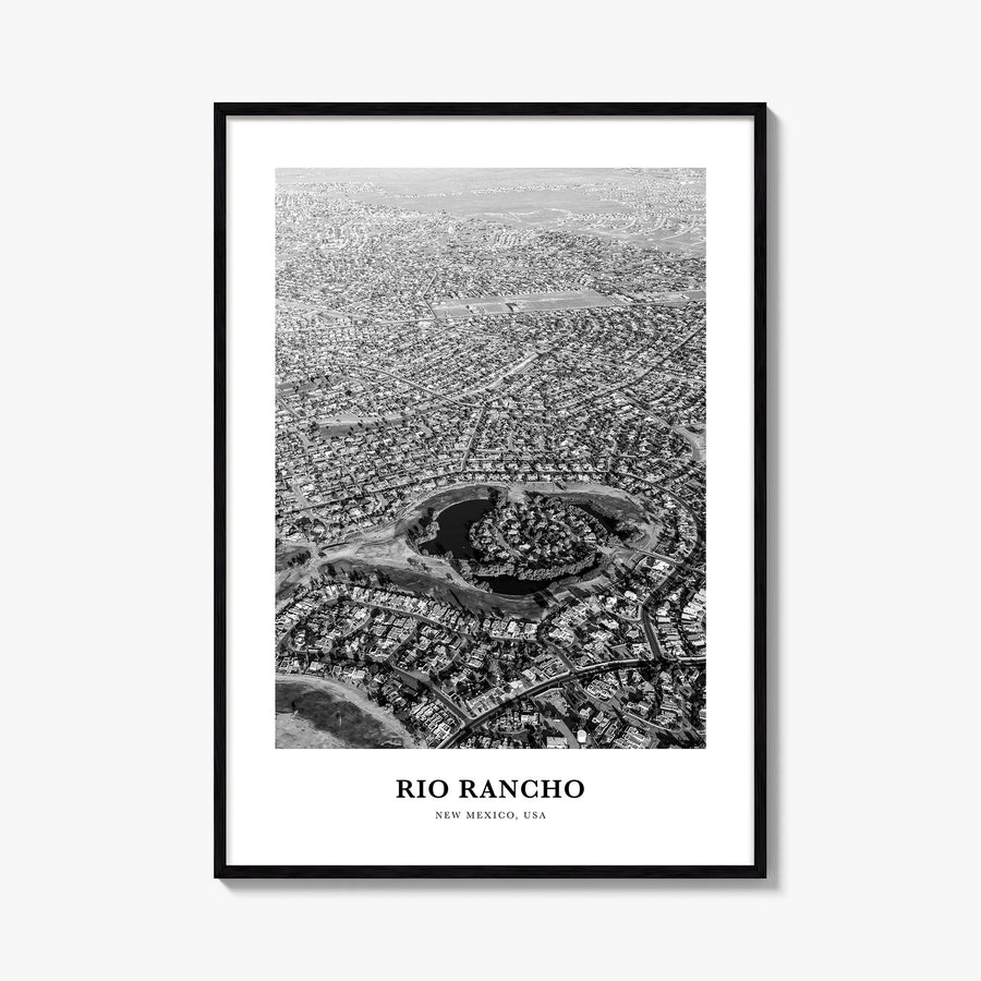 Rio Rancho black & white classic poster of New Mexico, USA – vertical wall art, unframed print shown in interior mockup