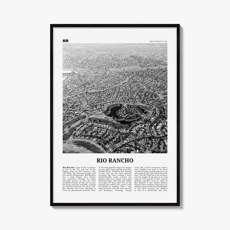 Rio Rancho black & white newspaper poster of New Mexico, USA – vertical wall art, unframed print shown in interior mockup