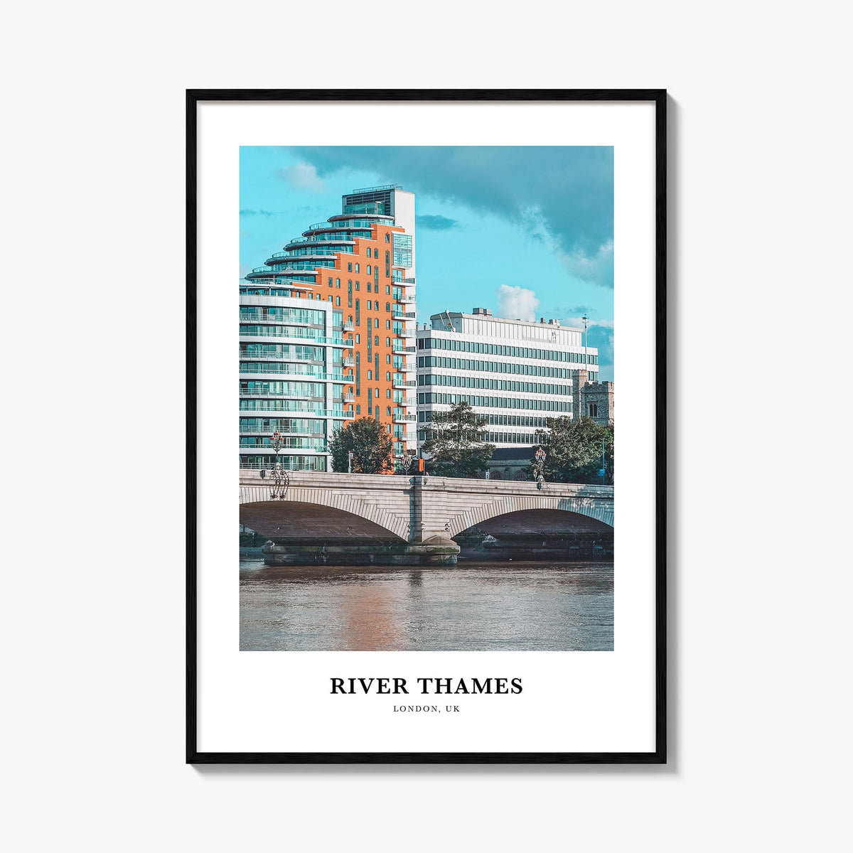 River Thames colorful classic poster of United Kingdom – vertical wall art, unframed print shown in interior mockup