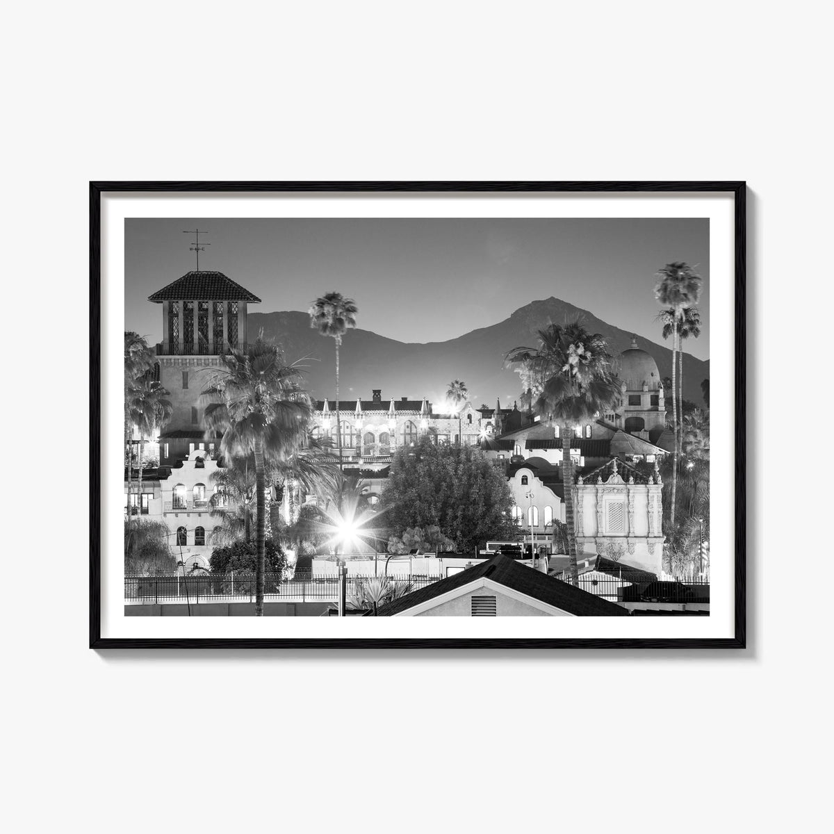 Riverside black & white photo poster of California, USA – horizontal wall art, unframed print shown in interior mockup