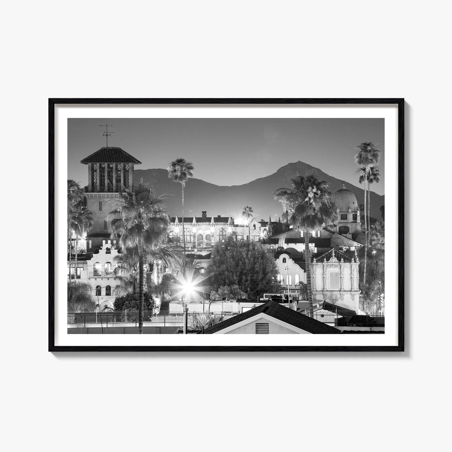 Riverside black & white photo poster of California, USA – horizontal wall art, unframed print shown in interior mockup