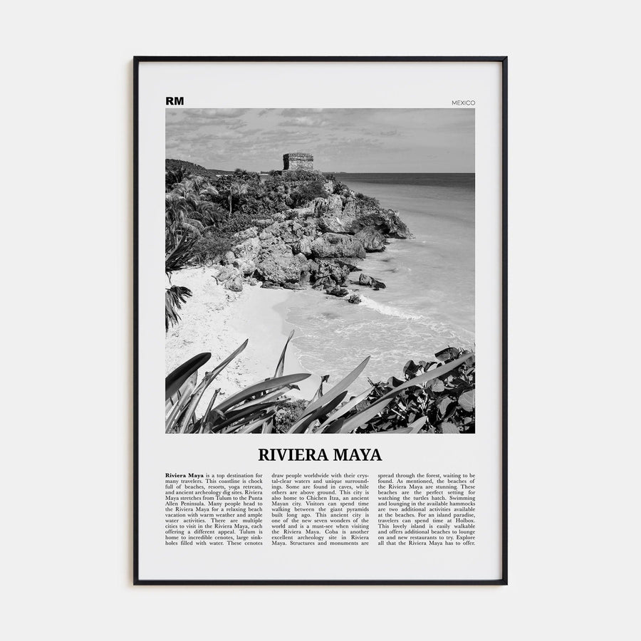 Riviera Maya Poster Black Metal / 8x12 in Nbourhood Travel B&W Poster