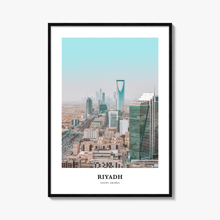 Riyadh colorful classic poster of Saudi Arabia – vertical wall art, unframed print shown in interior mockup
