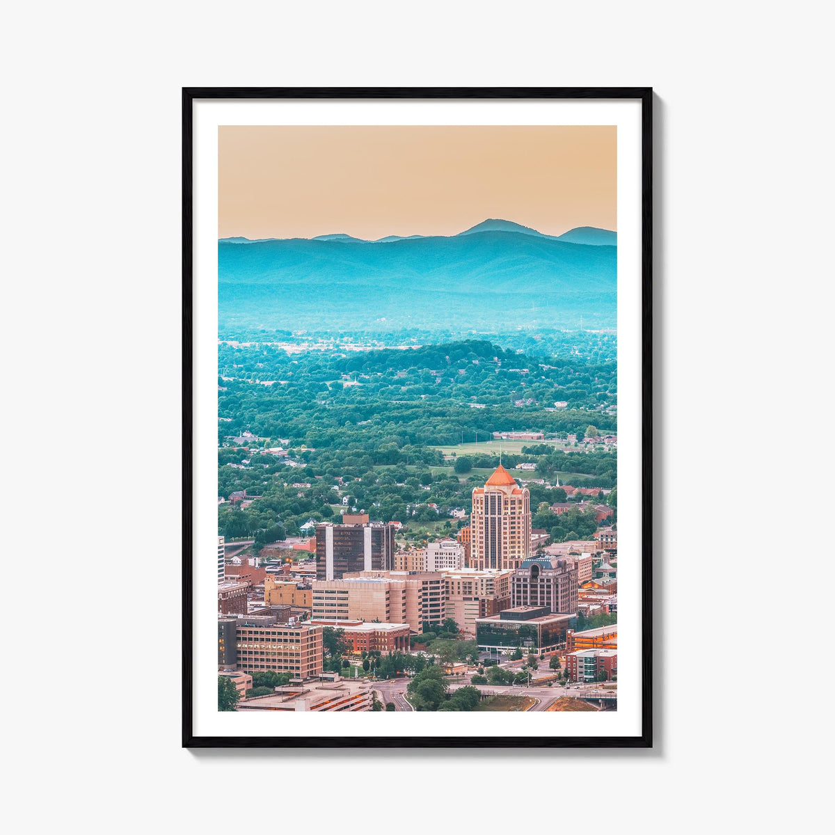 Roanoke colorful photo poster of Virginia, USA – vertical wall art, unframed print shown in interior mockup