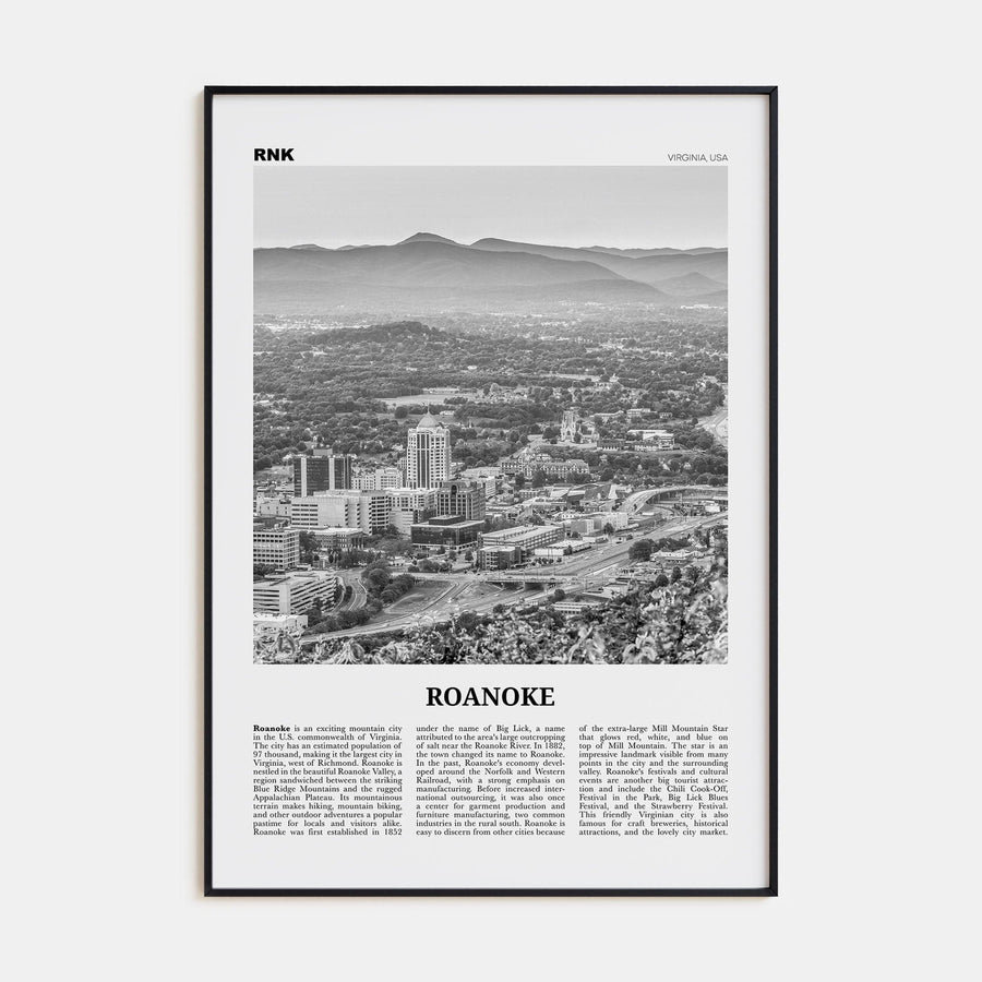 Roanoke No 1 Poster Black Metal / 8x12 in Nbourhood Travel B&W Poster