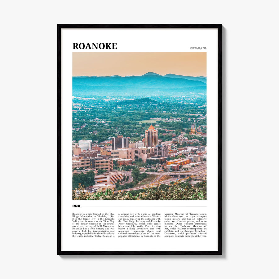 Roanoke Travel Poster, framed poster mockup