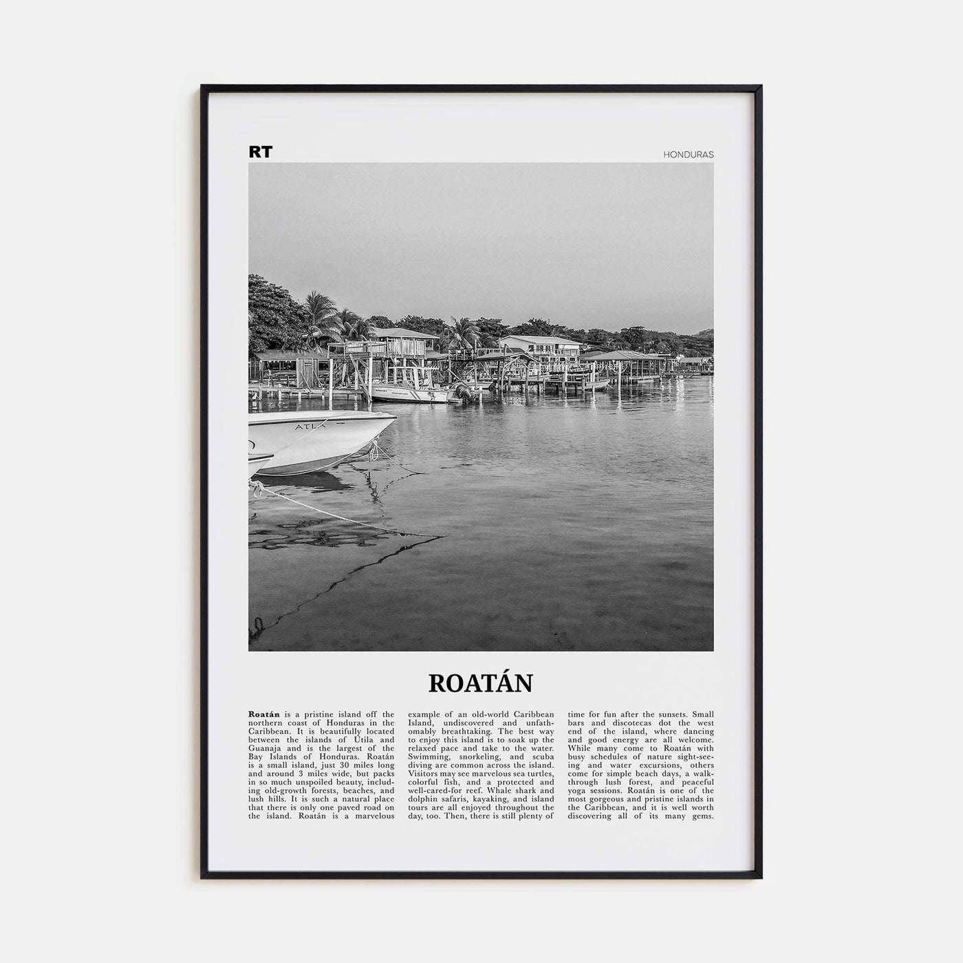 Roatán Poster Black Metal / 8x12 in Nbourhood Travel B&W Poster