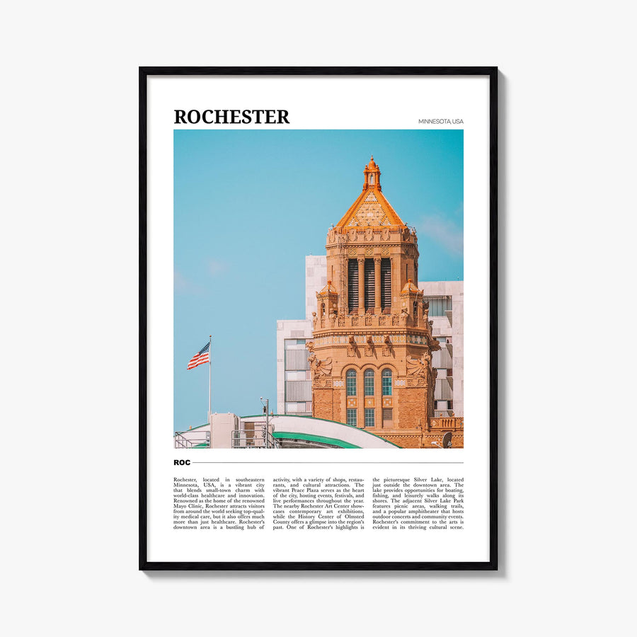 Rochester, Minnesota colorful travel poster of Minnesota, USA – vertical wall art, unframed print shown in interior mockup