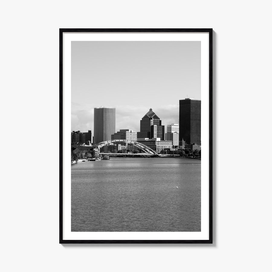 Rochester, New York black & white photo poster of New York, USA – vertical wall art, unframed print shown in interior mockup