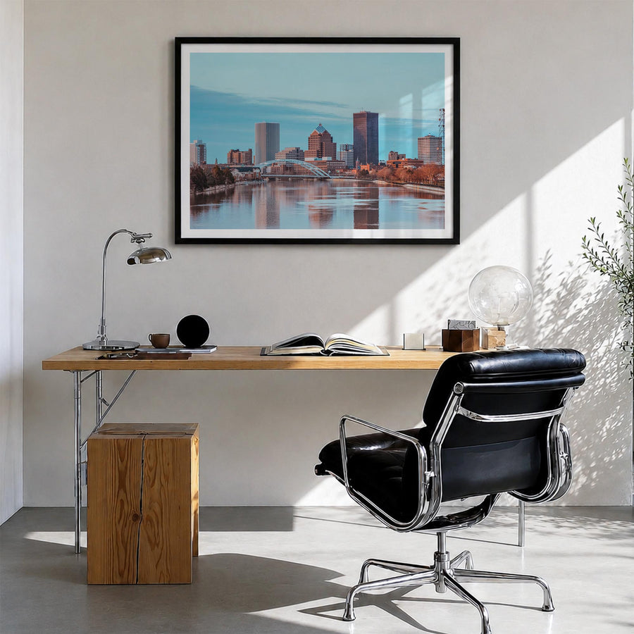 Rochester, New York colorful photo poster of New York, USA – horizontal wall art in black wood frame with white border, hangi
