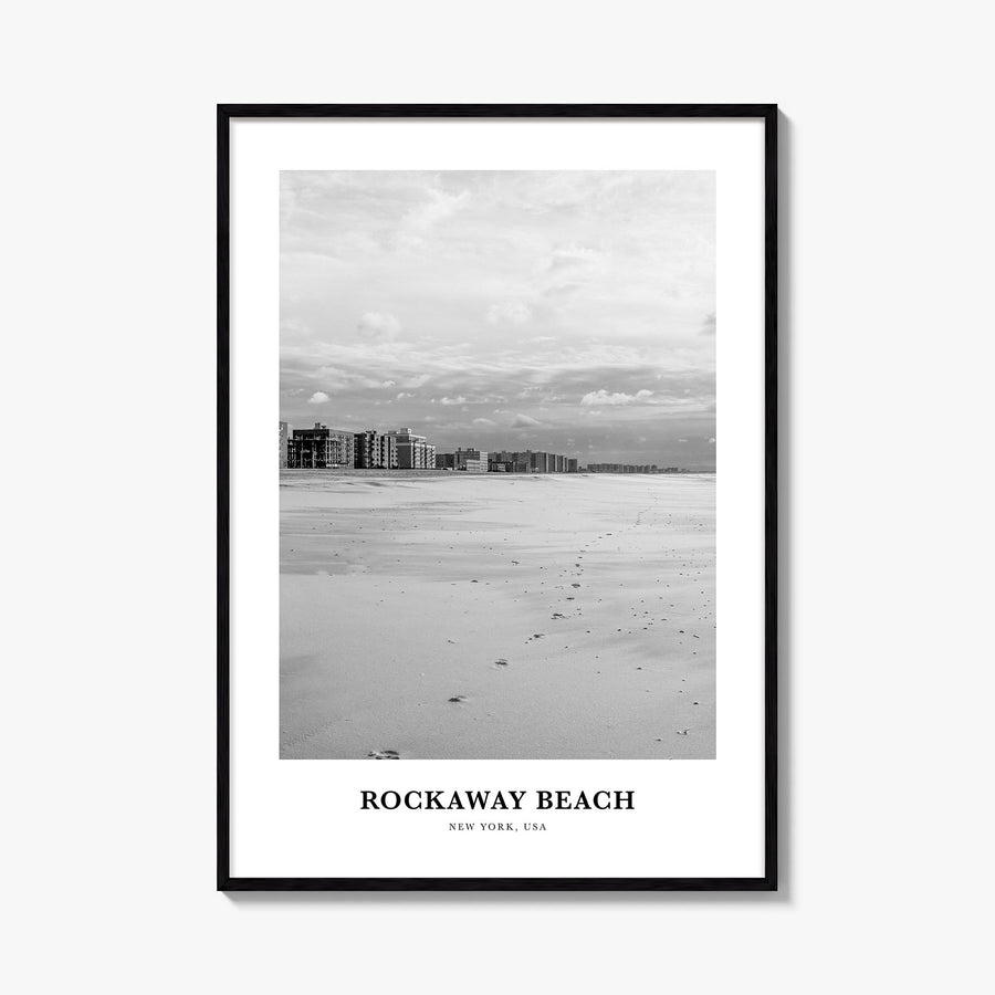 Rockaway Beach black & white classic poster of Queens, New York City – vertical wall art, unframed print shown in interior mo